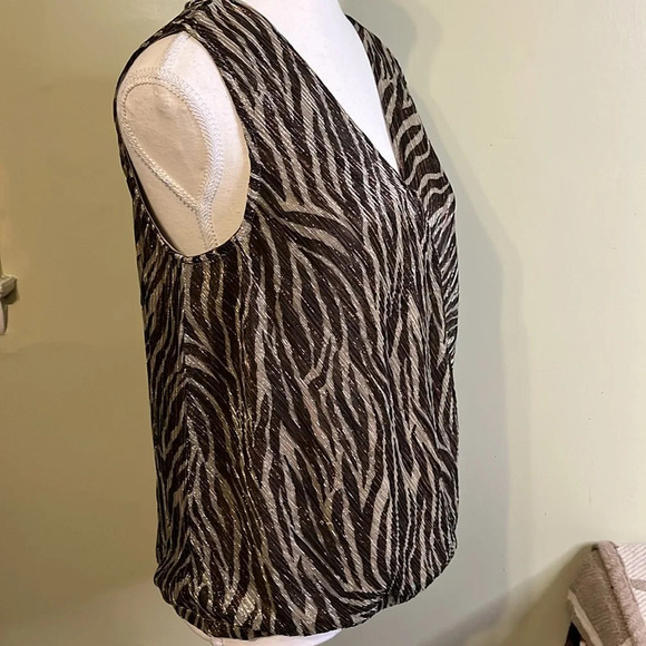 Anthropologie Eri + Ali metallic faux wrap sleeveless elastic waistband blouse - Picture 4 of 17